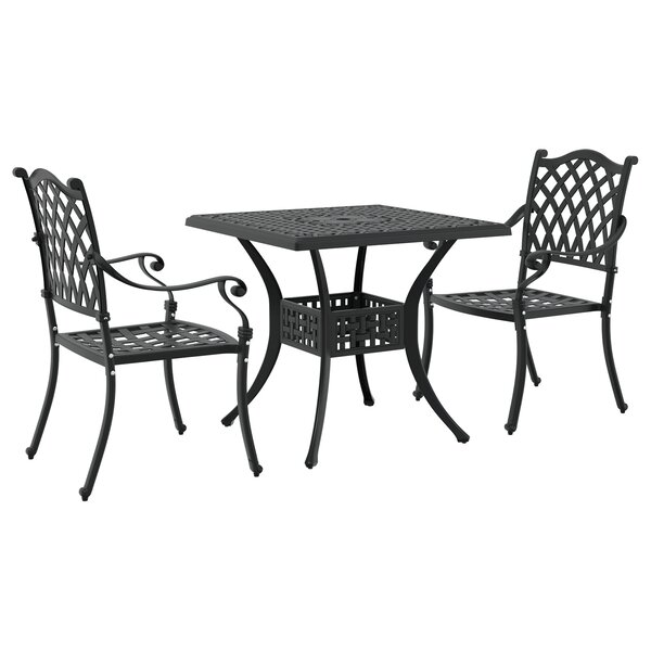 Set de Jardin Bistro 3 Pièces Noir en Aluminium et Fonte