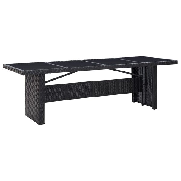 vidaXL Table de jardin Noir 240x90x74 cm Résine tressée et verre