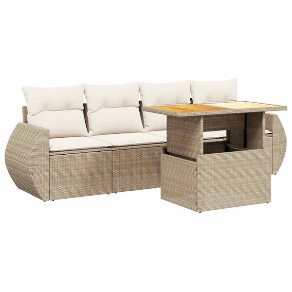 vidaXL Salon de jardin avec coussins 5 Pièces beige résine tressée