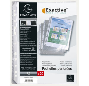 Sachet De 20 Pochettes Perforées Pour Classeur Exactive - Polypropylène Lisse 5 5/100e - Cristal - X 5 - Exacompta