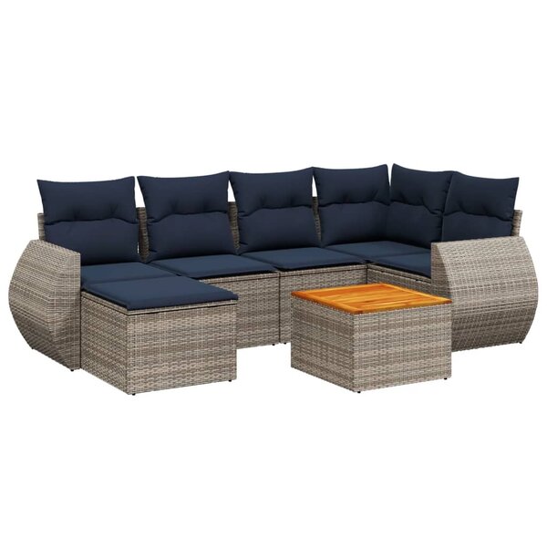 vidaXL Salon de jardin 7 Pièces avec coussins gris résine tressée