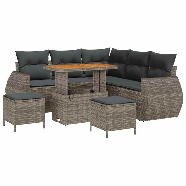 vidaXL Ensemble de canapé de jardin 8 Pièces Gris polyrotin