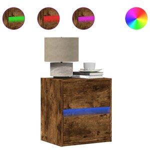 vidaXL Tables de chevet murales avec lumières LED 2 Pièces chêne fumé