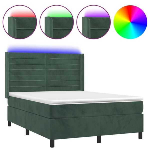 vidaXL Sommier à lattes de lit matelas et LED Vert foncé 140x190 cm