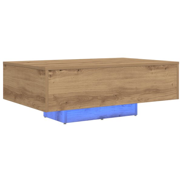 Table Basse vidaXL avec Lumières LED en Chêne Artisanal 85x55x31 cm