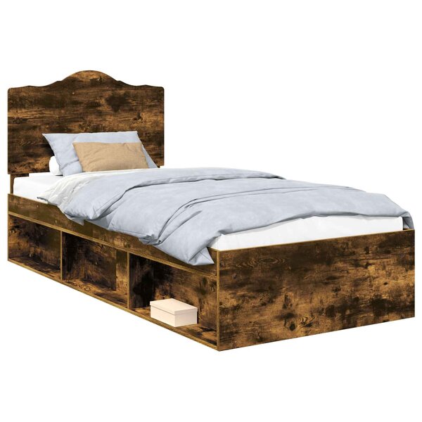 vidaXL Cadre de lit avec tête de lit Chêne fumé 90 x 190 cm Pin massif