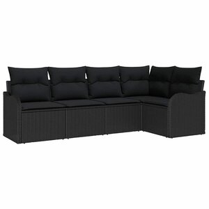 vidaXL Ensemble de canapé de jardin avec coussin 5 Pièces Noir Poly rotin