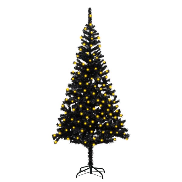 vidaXL Sapin de Noël artificiel pré-éclairé et support noir 180 cm PVC