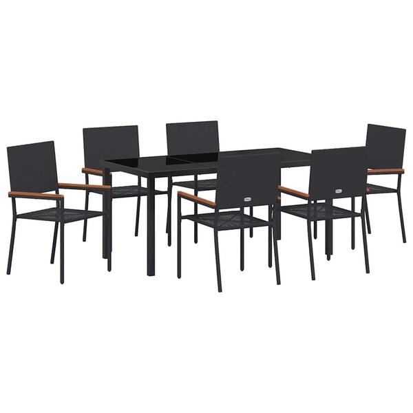 vidaXL Ensemble de salle à manger pour jardin 7 Pièces Noir Poly rotin