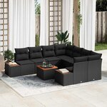 vidaXL Ensemble de canapé de jardin avec coussin 9 Pièces Noir Poly rotin