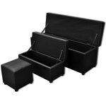 Lot de 3 banquettes gigogne banc coffre de rangement noir 115 cm 3002020