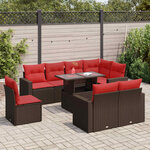 vidaXL Salon de jardin avec coussins 9Pièces marron résine tressée acacia