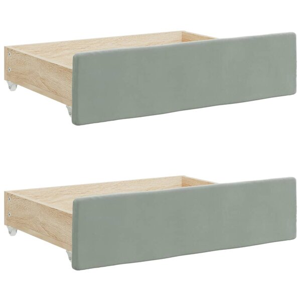 vidaXL Tiroirs de lit 2 Pièces gris clair bois d'ingénierie et velours