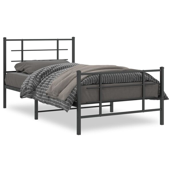 vidaXL Cadre de lit métal sans matelas avec pied de lit noir 100x190cm