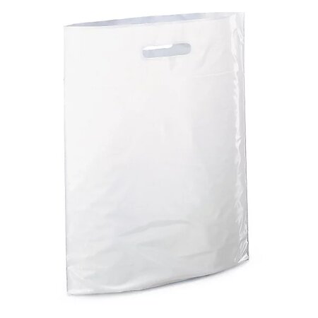 Sac plastique recyclé blanc avec soufflet à poignées découpées raja 35 x 45 x 8 cm (lot de 200)