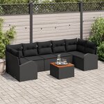 vidaXL Ensemble de canapé de jardin 8 pièces avec coussins noir poly rattan acacia