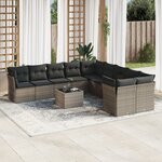 vidaXL Salon de jardin 11 Pièces avec coussins gris résine tressée