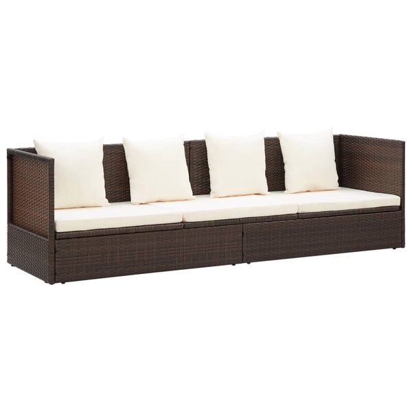 Lit de jardin avec coussin et oreillers résine tressée marron 02_0012000