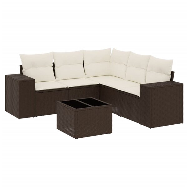 vidaXL Salon de jardin avec coussins 6 Pièces marron résine tressée