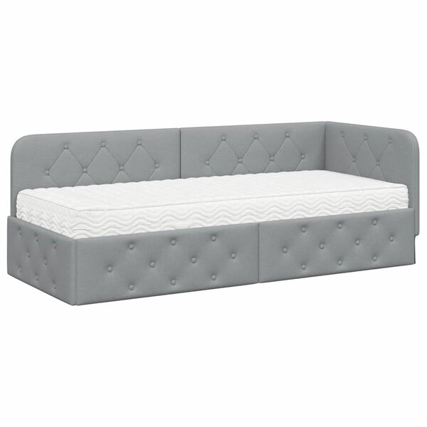 vidaXL Cadre de lit d'angle avec matelas Gris clair 80 x 200 cm tissu