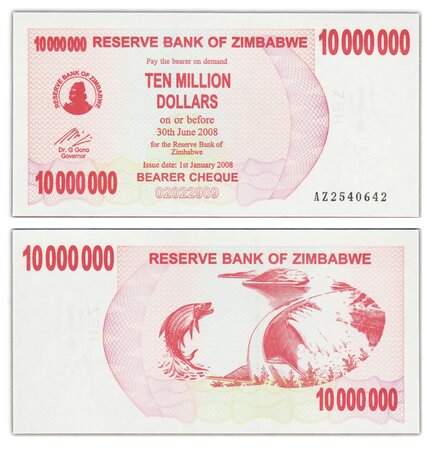 Billet de Collection 10000000 Dollars 2008 Zimbabwe - Neuf - P55a