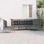 vidaXL Salon de jardin 5 Pièces avec coussins Gris Résine tressée