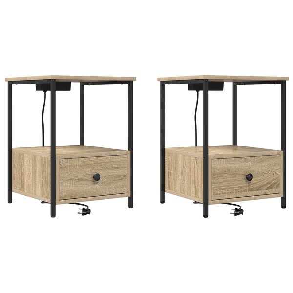 vidaXL Table de nuit avec station de chargement 2 Pièces Chêne sonoma
