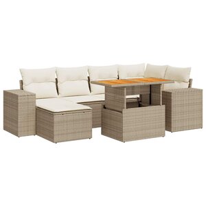 vidaXL Salon de jardin avec coussins 7 Pièces beige résine tressée