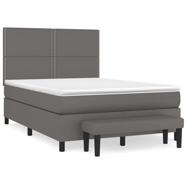vidaXL Sommier à lattes de lit avec matelas Gris 140x190 cm Similicuir