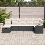 vidaXL Ensemble de canapé de jardin avec coussin 7 Pièces Noir Poly rotin