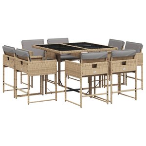 vidaXL Ensemble à manger de jardin et coussins 9 Pièces mélange beige