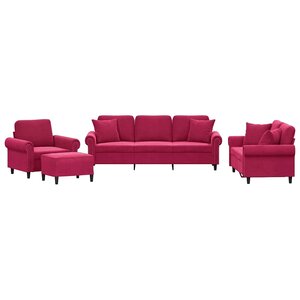 vidaXL Ensemble de canapés 4 Pièces avec coussins rouge bordeaux velours