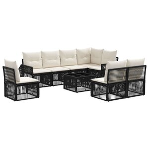 vidaXL Ensemble de canapé de jardin 9 pc Noir et blanc crème polyrotin