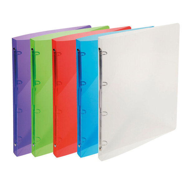 Classeur Polypro souple 4 anneaux 15 mm dos 20 mm A4 CRYSTAL COLOURS Aléatoire EXACOMPTA