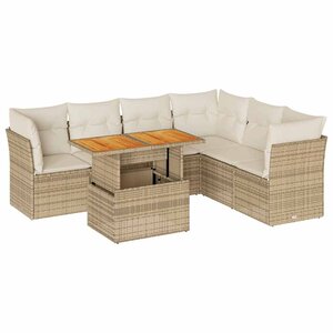 vidaXL Salon de jardin avec coussins 7 Pièces beige résine tressée