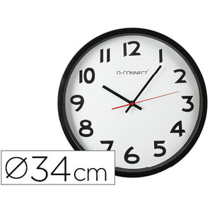 Q-connect horloge murale - Plastique - Diamètre 34 cm - Noir
