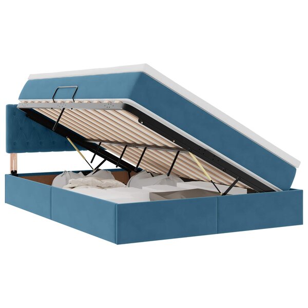 vidaXL Lit de rangement LED avec matelas Bleu foncé 140 x 200 cm