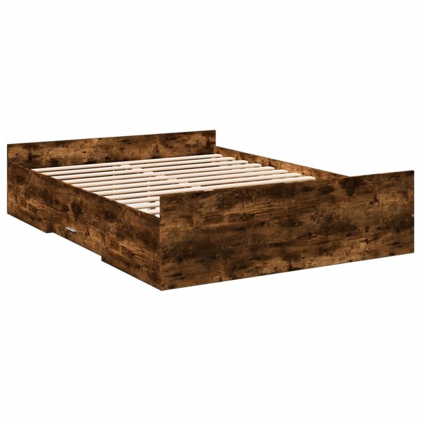 vidaXL Cadre de lit et tiroirs chêne fumé 120x190 cm bois d'ingénierie