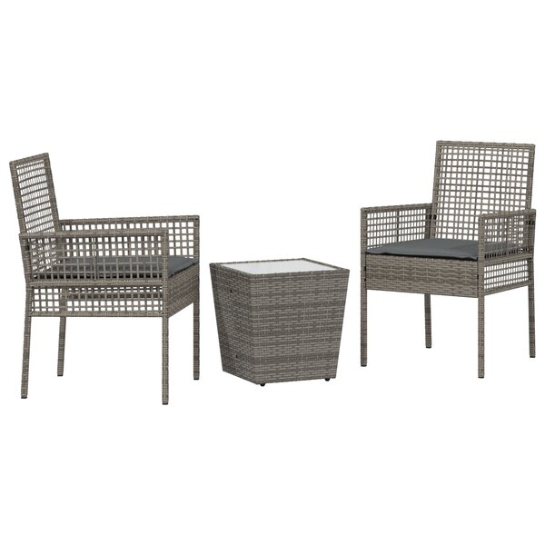 Set de Bistro de Jardin 3 Pièces avec Coussins Gris en Poly Rattan