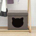 vidaXL Tabouret de rangement pliable avec motif de chat Taupe Tissu