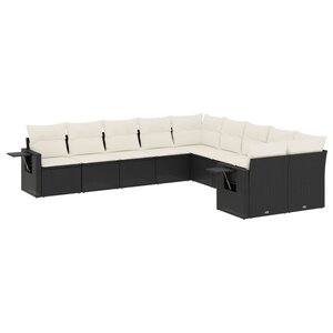 vidaXL Salon de jardin 10 Pièces avec coussins noir résine tressée