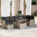 vidaXL Salon de jardin 8 Pièces avec coussins gris clair résine tressée