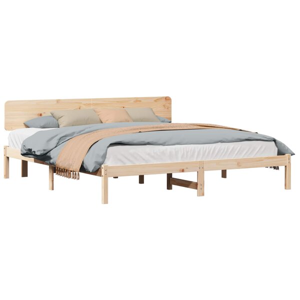 vidaXL Cadre de lit avec tête de lit Naturel 180 x 200 cm Pin massif