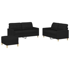 vidaXL Ensemble de canapés 3 Pièces avec coussins Noir Tissu