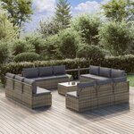 vidaXL Salon de jardin 13 Pièces avec coussins Gris Résine tressée
