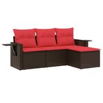 vidaXL Salon de jardin 4 Pièces avec coussins marron résine tressée
