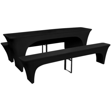 vidaXL Housses de table et bancs Extensibles 3 Pièces Noir 220x50x80 cm