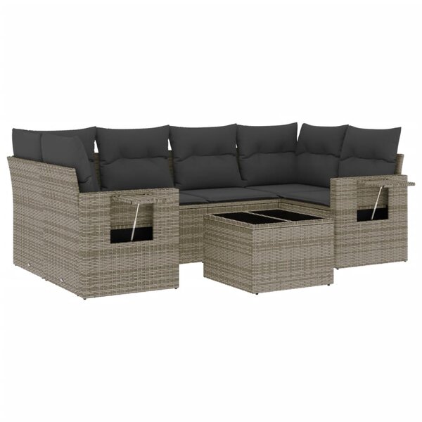 vidaXL Salon de jardin avec coussins 7 Pièces gris résine tressée