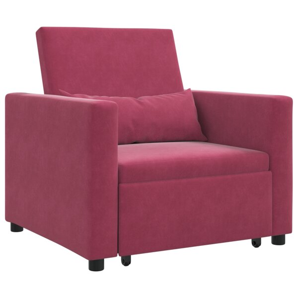 vidaXL Canapé-lit simple 3-en-1 convertible en velours rouge vin