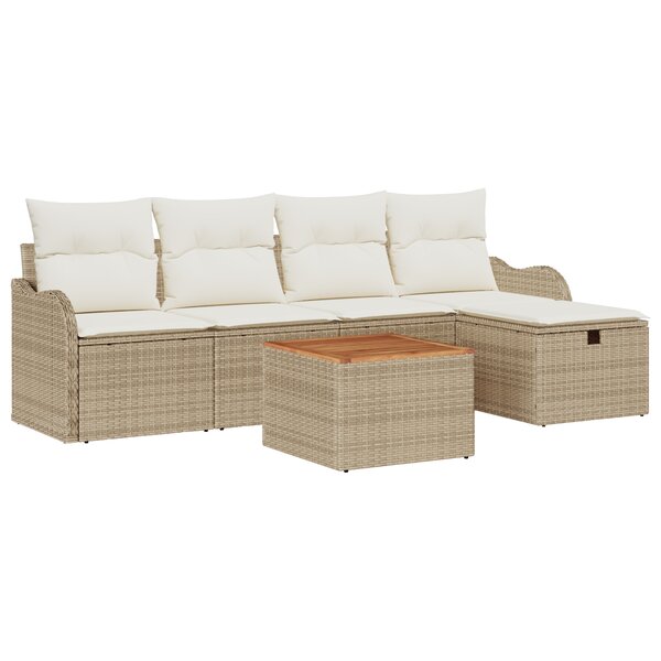 vidaXL Ensemble de canapé de jardin 6 pièces avec coussins beige poly rattan